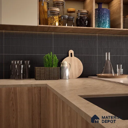 Faux Subway Wall Tile TL 04691 J Vertiline Kitkat Solara Space Black 2 ft x 1 ft Ceramic Matte Finish - 9 mm | Suitable For Kitchen, Bathroom Walls and Backsplashes | Please Expect a Slight Variation of Pattern