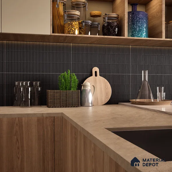 Faux Subway Wall Tile TL 04691 J Vertiline Kitkat Solara Space Black 2 ft x 1 ft Ceramic Matte Finish - 9 mm | Suitable For Kitchen, Bathroom Walls and Backsplashes | Please Expect a Slight Variation of Pattern (Sample)