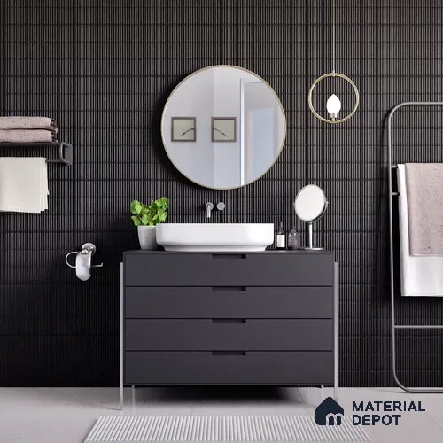 Faux Subway Wall Tile TL 04691 J Vertiline Kitkat Solara Space Black 2 ft x 1 ft Ceramic Matte Finish - 9 mm | Suitable For Kitchen, Bathroom Walls and Backsplashes | Please Expect a Slight Variation of Pattern