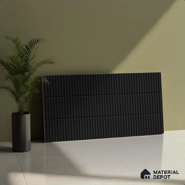 Faux Subway Wall Tile TL 04691 K Vertiline Kitkat Solara Slim Black 2 ft x 1 ft Ceramic Glossy Finish - 9 mm | Suitable For Kitchen, Bathroom Walls and Backsplashes | Please Expect a Slight Variation of Pattern