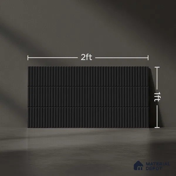 Faux Subway Wall Tile TL 04691 K Vertiline Kitkat Solara Slim Black 2 ft x 1 ft Ceramic Glossy Finish - 9 mm | Suitable For Kitchen, Bathroom Walls and Backsplashes | Please Expect a Slight Variation of Pattern