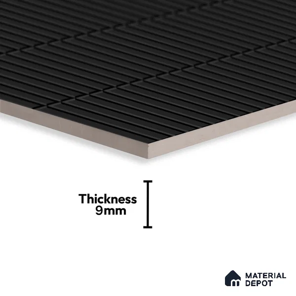 Faux Subway Wall Tile TL 04691 K Vertiline Kitkat Solara Slim Black 2 ft x 1 ft Ceramic Glossy Finish - 9 mm | Suitable For Kitchen, Bathroom Walls and Backsplashes | Please Expect a Slight Variation of Pattern