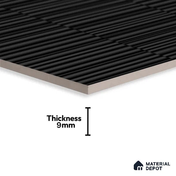 Faux Subway Wall Tile TL 04691 M Vertiline Kitkat Solara Onyx Noir 2 ft x 1 ft Ceramic Glossy Finish - 9 mm | Suitable For Kitchen, Bathroom Walls and Backsplashes | Please Expect a Slight Variation of Pattern