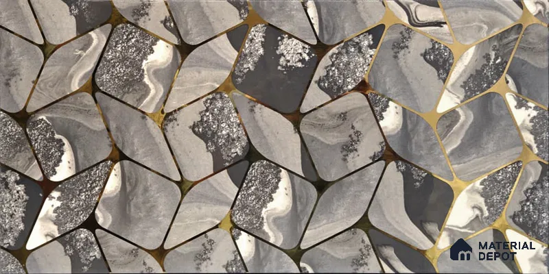 Glass Highligter Wall Tile TL 07332 Grey Flux 2 ft x 1 ft Glossy Finish Ceramic Tile - 9 mm | Suitable For Bathroom, Kitchen Backsplashes