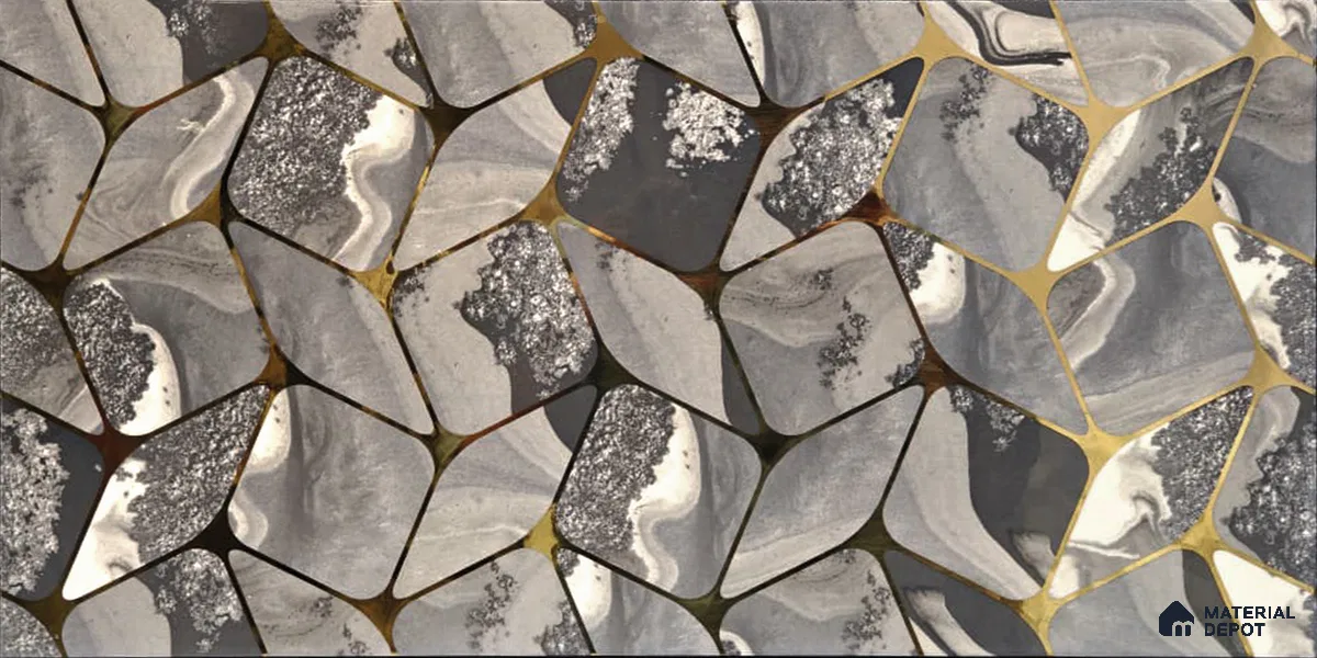 Glass Highligter Wall Tile TL 07332 Grey Flux 2 ft x 1 ft Glossy Finish Ceramic Tile - 9 mm | Suitable For Bathroom, Kitchen Backsplashes