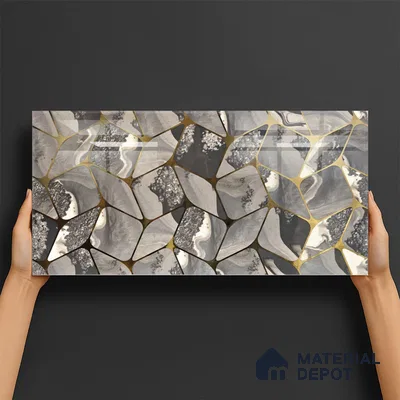 Glass Highligter Wall Tile TL 07332 Grey Flux 2 ft x 1 ft Glossy Finish Ceramic Tile - 9 mm | Suitable For Bathroom, Kitchen Backsplashes