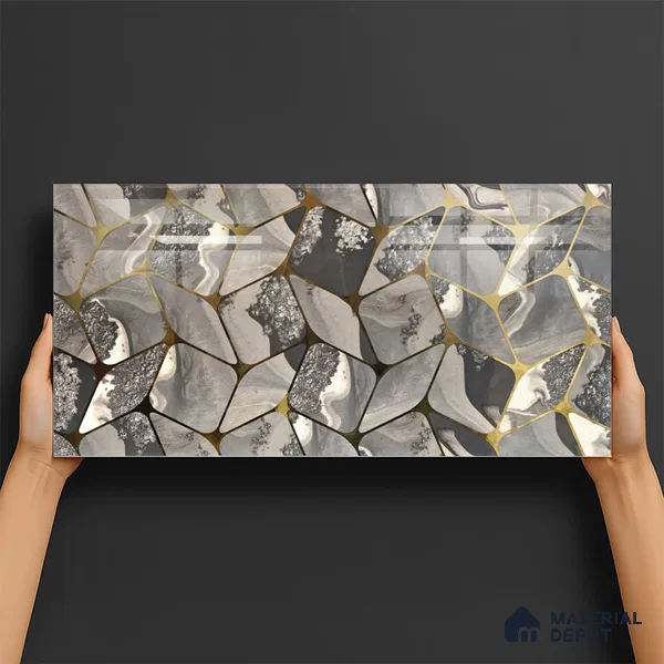 Glass Highligter Wall Tile TL 07332 Grey Flux 2 ft x 1 ft Glossy Finish Ceramic Tile - 9 mm | Suitable For Bathroom, Kitchen Backsplashes