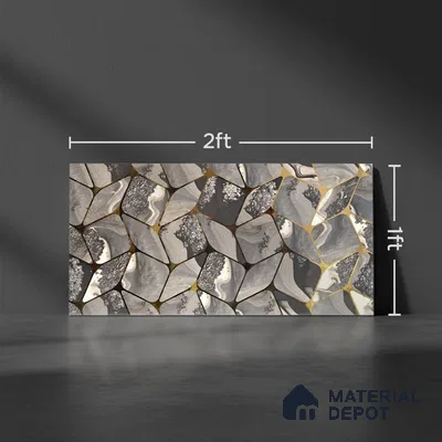 Glass Highligter Wall Tile TL 07332 Grey Flux 2 ft x 1 ft Glossy Finish Ceramic Tile - 9 mm | Suitable For Bathroom, Kitchen Backsplashes