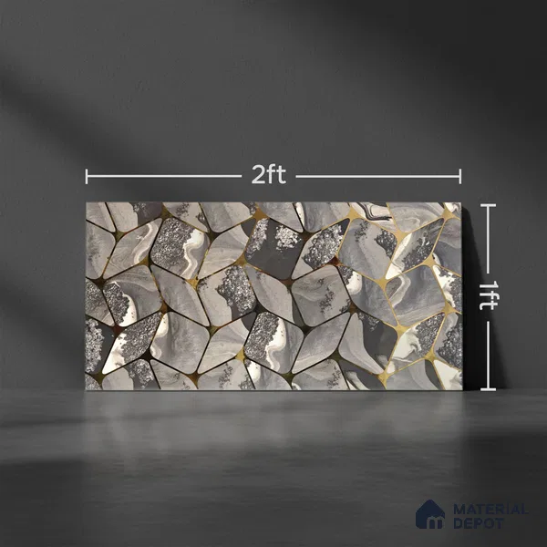 Glass Highligter Wall Tile TL 07332 Grey Flux 2 ft x 1 ft Glossy Finish Ceramic Tile - 9 mm | Suitable For Bathroom, Kitchen Backsplashes