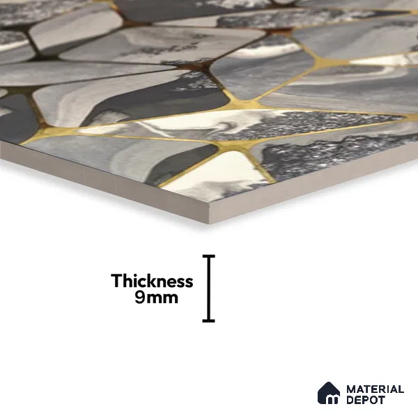 Glass Highligter Wall Tile TL 07332 Grey Flux 2 ft x 1 ft Glossy Finish Ceramic Tile - 9 mm | Suitable For Bathroom, Kitchen Backsplashes