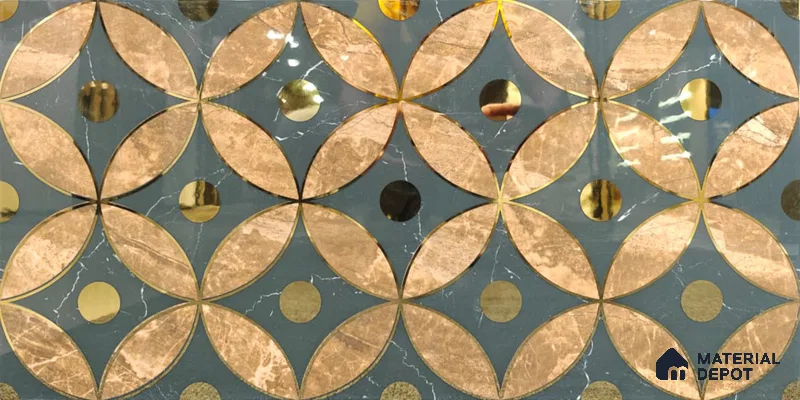 Glass Highlighter Wall Tile TL 07328 Golden Bloom 2 ft x 1 ft Glossy Finish Ceramic Tile - 9 mm | Suitable For Kitchen, Bathroom & Accent/Feature Wall