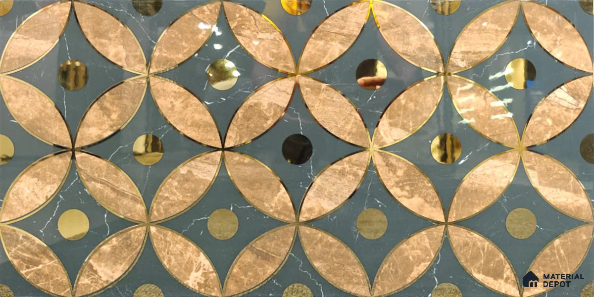 Glass Highlighter Wall Tile TL 07328 Golden Bloom 2 ft x 1 ft Glossy Finish Ceramic Tile - 9 mm | Suitable For Kitchen, Bathroom & Accent/Feature Wall