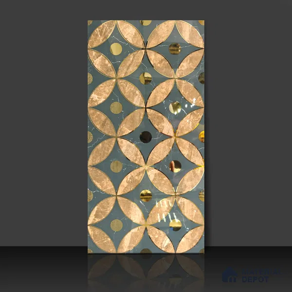 Glass Highlighter Wall Tile TL 07328 Golden Bloom 2 ft x 1 ft Glossy Finish Ceramic Tile - 9 mm | Suitable For Kitchen, Bathroom & Accent/Feature Wall