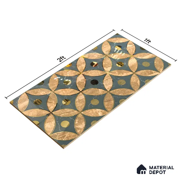 Glass Highlighter Wall Tile TL 07328 Golden Bloom 2 ft x 1 ft Glossy Finish Ceramic Tile - 9 mm | Suitable For Kitchen, Bathroom & Accent/Feature Wall