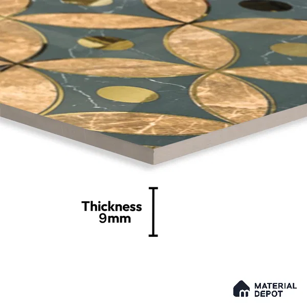 Glass Highlighter Wall Tile TL 07328 Golden Bloom 2 ft x 1 ft Glossy Finish Ceramic Tile - 9 mm | Suitable For Kitchen, Bathroom & Accent/Feature Wall