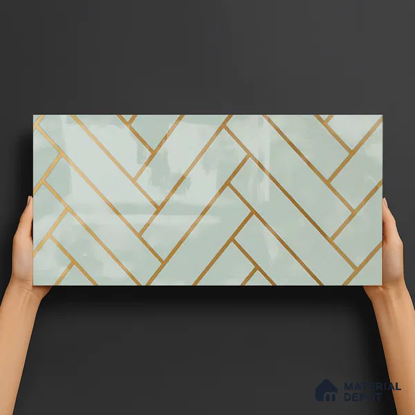 Glass Highlighter Wall Tile TL 07348 Mint Herring 2 ft x 1 ft Glossy Finish Ceramic Tile - 9 mm | Suitable For Bathroom, Kitchen Backsplashes