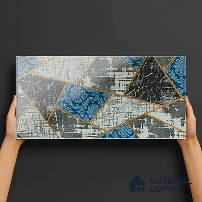 Glass Highligter Wall Tile TL 07350 Indigo Shards 2 ft x 1 ft Glossy Finish Ceramic Tile - 9 mm | Suitable For Bathroom, Kitchen Backsplashes