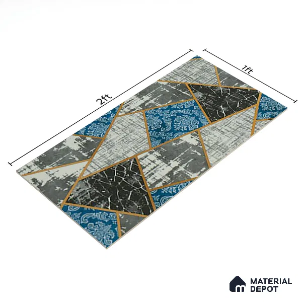 Glass Highligter Wall Tile TL 07350 Indigo Shards 2 ft x 1 ft Glossy Finish Ceramic Tile - 9 mm | Suitable For Bathroom, Kitchen Backsplashes