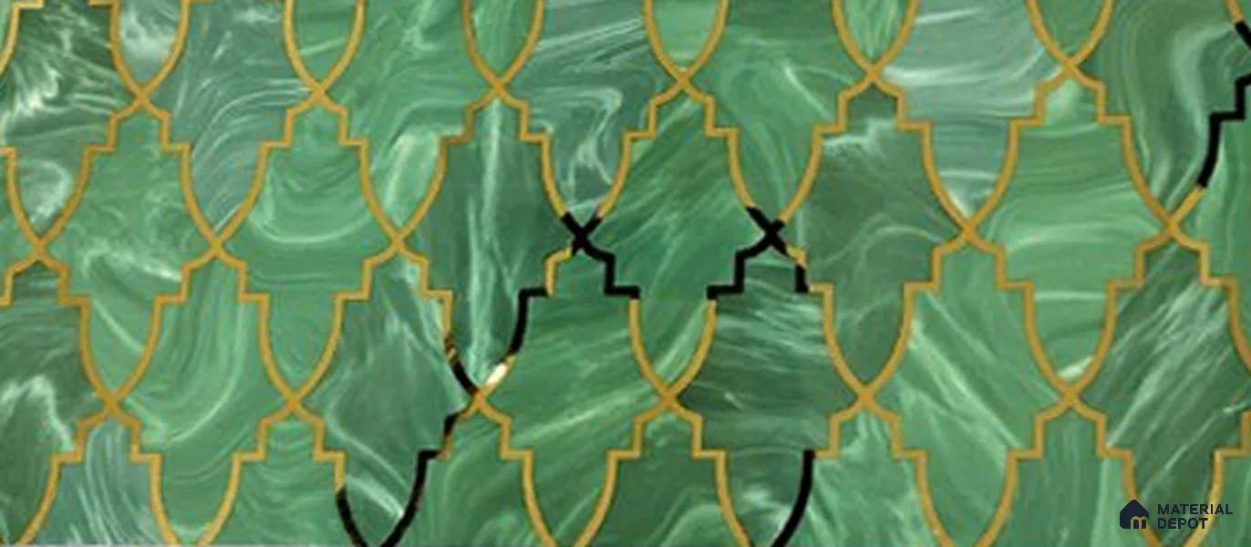 Glass Highligter Wall Tile TL 07330 Jade Trellis 2 ft x 1 ft Glossy Finish Ceramic Tile - 9 mm | Suitable For Bathroom, Kitchen Backsplashes