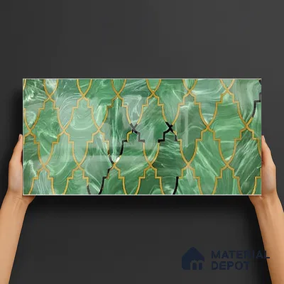 Glass Highligter Wall Tile TL 07330 Jade Trellis 2 ft x 1 ft Glossy Finish Ceramic Tile - 9 mm | Suitable For Bathroom, Kitchen Backsplashes