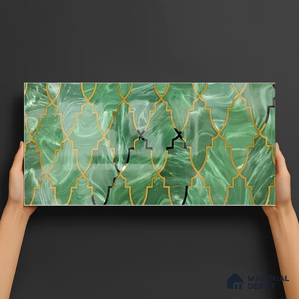 Glass Highligter Wall Tile TL 07330 Jade Trellis 2 ft x 1 ft Glossy Finish Ceramic Tile - 9 mm | Suitable For Bathroom, Kitchen Backsplashes