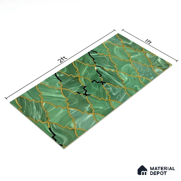 Glass Highligter Wall Tile TL 07330 Jade Trellis 2 ft x 1 ft Glossy Finish Ceramic Tile - 9 mm | Suitable For Bathroom, Kitchen Backsplashes