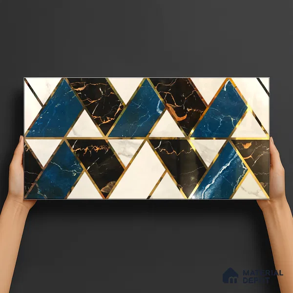 Glass Highligter Wall Tile TL 07341 Aqua Marble 2 ft x 1 ft Glossy Finish Ceramic Tile - 9 mm | Suitable For Bathroom, Kitchen Backsplashes
