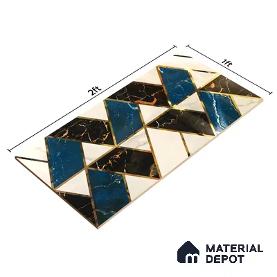 Glass Highligter Wall Tile TL 07341 Aqua Marble 2 ft x 1 ft Glossy Finish Ceramic Tile - 9 mm | Suitable For Bathroom, Kitchen Backsplashes