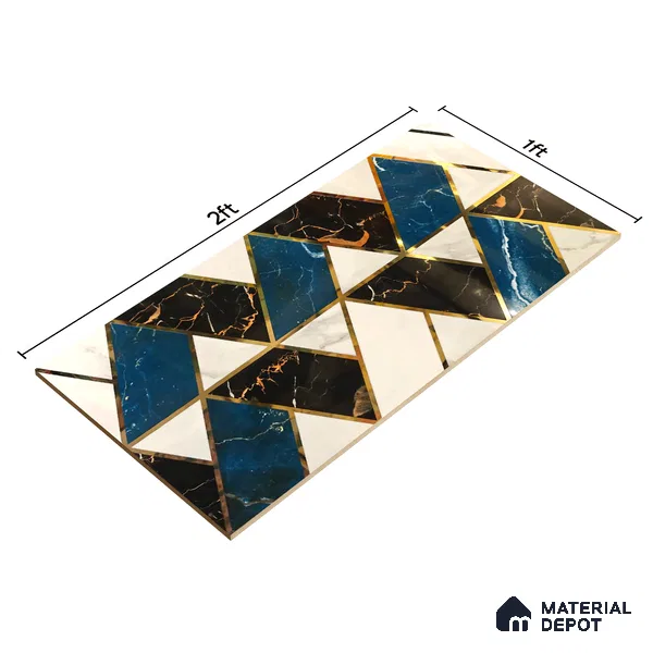 Glass Highligter Wall Tile TL 07341 Aqua Marble 2 ft x 1 ft Glossy Finish Ceramic Tile - 9 mm | Suitable For Bathroom, Kitchen Backsplashes