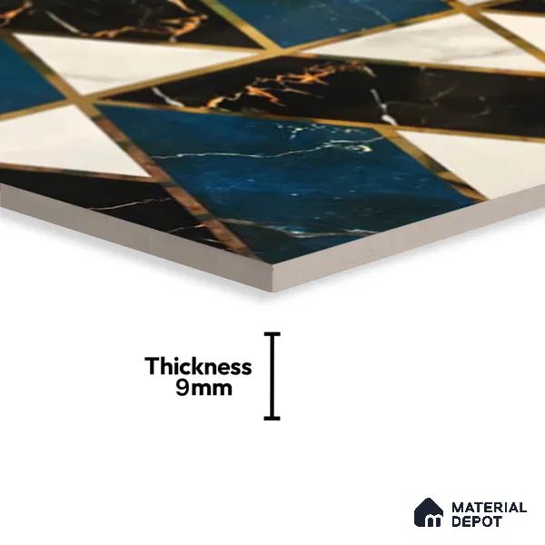 Glass Highligter Wall Tile TL 07341 Aqua Marble 2 ft x 1 ft Glossy Finish Ceramic Tile - 9 mm | Suitable For Bathroom, Kitchen Backsplashes