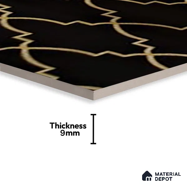 Glass Highligter Wall Tile TL 07338 Morocco Noir 2 ft x 1 ft Glossy Finish Ceramic Tile - 9 mm | Suitable For Bathroom, Kitchen Backsplashes