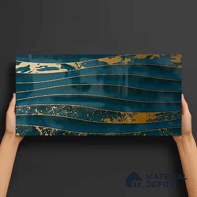 Glass 3D Highlighter Wall Tile TL 07345 Aqua Wave 2 ft x 1 ft Glossy Finish Ceramic Tile - 9 mm | Suitable For Kitchen, Bathroom & Accent/Feature Wall