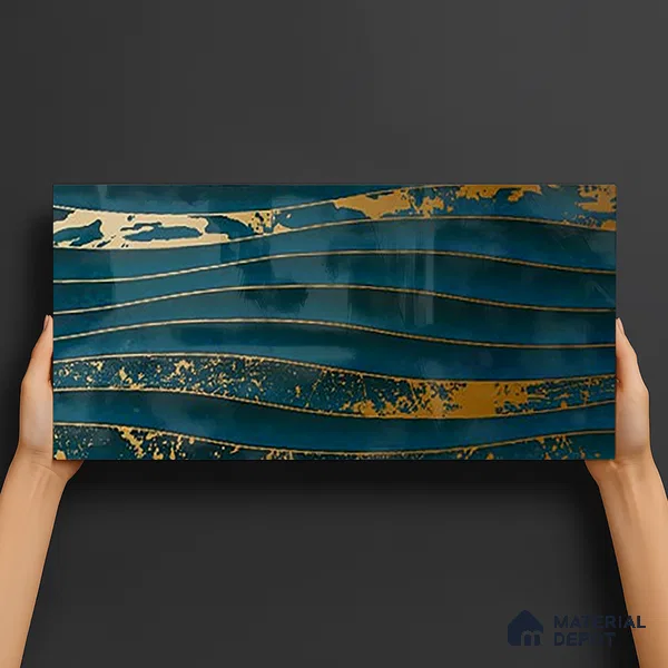 Glass 3D Highlighter Wall Tile TL 07345 Aqua Wave 2 ft x 1 ft Glossy Finish Ceramic Tile - 9 mm | Suitable For Kitchen, Bathroom & Accent/Feature Wall