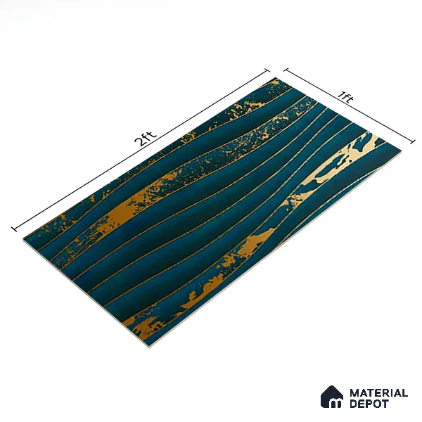 Glass 3D Highlighter Wall Tile TL 07345 Aqua Wave 2 ft x 1 ft Glossy Finish Ceramic Tile - 9 mm | Suitable For Kitchen, Bathroom & Accent/Feature Wall
