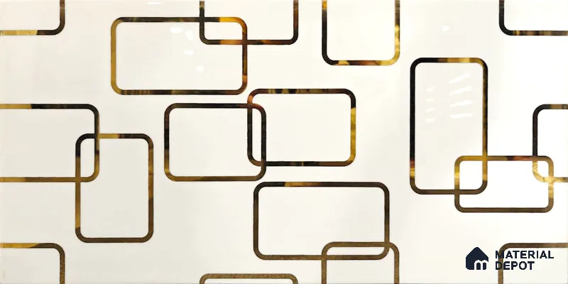 Glass Highlighter Wall Tile TL 07361 Ivory Frames 2 ft x 1 ft Glossy Finish Ceramic Tile - 9 mm | Suitable For Kitchen, Bathroom & Accent/Feature Wall