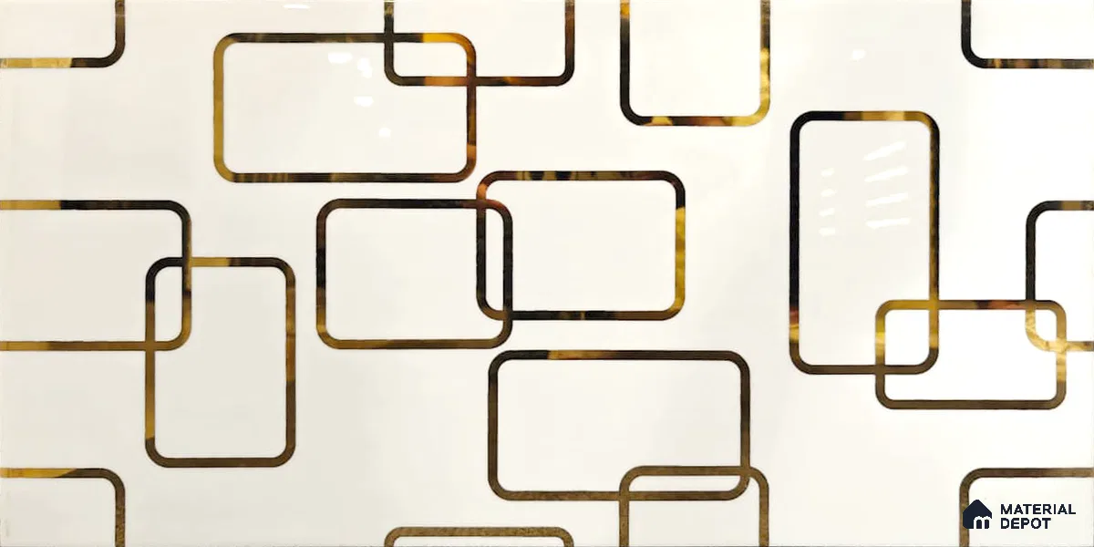Glass Highlighter Wall Tile TL 07361 Ivory Frames 2 ft x 1 ft Glossy Finish Ceramic Tile - 9 mm | Suitable For Kitchen, Bathroom & Accent/Feature Wall