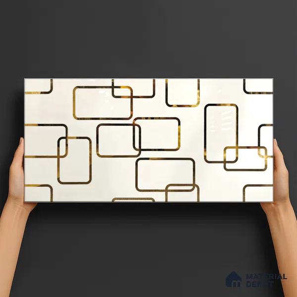 Glass Highlighter Wall Tile TL 07361 Ivory Frames 2 ft x 1 ft Glossy Finish Ceramic Tile - 9 mm | Suitable For Kitchen, Bathroom & Accent/Feature Wall