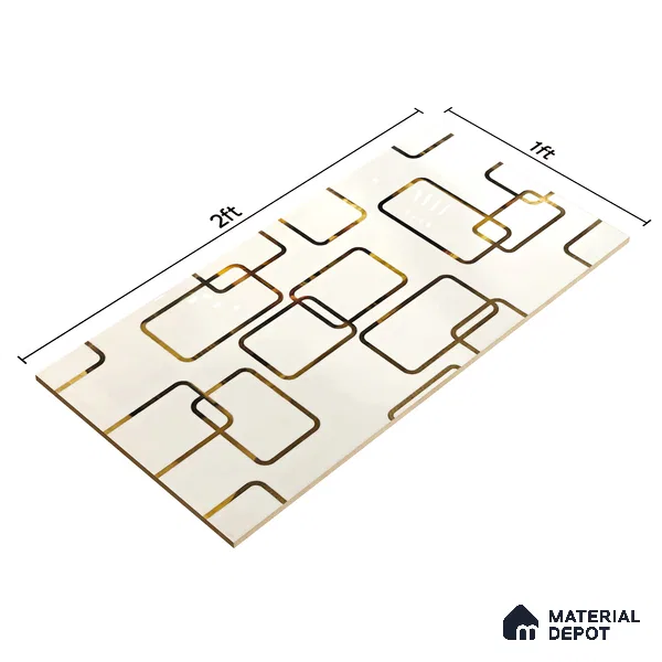 Glass Highlighter Wall Tile TL 07361 Ivory Frames 2 ft x 1 ft Glossy Finish Ceramic Tile - 9 mm | Suitable For Kitchen, Bathroom & Accent/Feature Wall