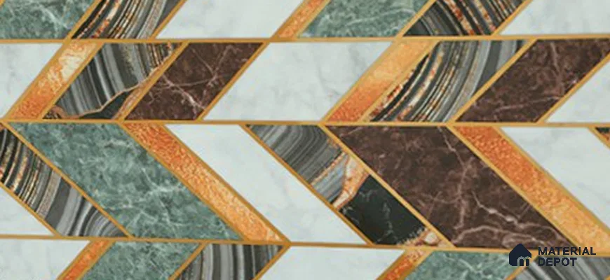 Glass Highlighter Wall Tile TL 07342 Regal Herringbone 2 ft x 1 ft Glossy Finish Ceramic Tile - 9 mm | Suitable For Kitchen, Bathroom & Accent/Feature Wall