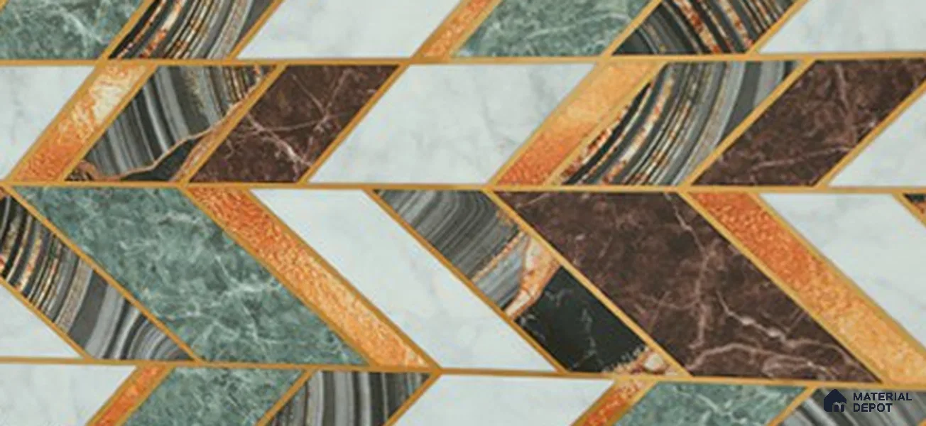 Glass Highlighter Wall Tile TL 07342 Regal Herringbone 2 ft x 1 ft Glossy Finish Ceramic Tile - 9 mm | Suitable For Kitchen, Bathroom & Accent/Feature Wall