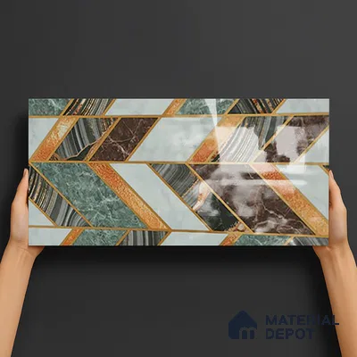 Glass Highlighter Wall Tile TL 07342 Regal Herringbone 2 ft x 1 ft Glossy Finish Ceramic Tile - 9 mm | Suitable For Kitchen, Bathroom & Accent/Feature Wall