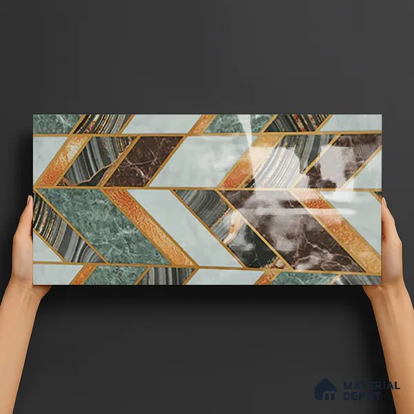 Glass Highlighter Wall Tile TL 07342 Regal Herringbone 2 ft x 1 ft Glossy Finish Ceramic Tile - 9 mm | Suitable For Kitchen, Bathroom & Accent/Feature Wall
