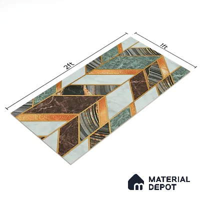 Glass Highlighter Wall Tile TL 07342 Regal Herringbone 2 ft x 1 ft Glossy Finish Ceramic Tile - 9 mm | Suitable For Kitchen, Bathroom & Accent/Feature Wall