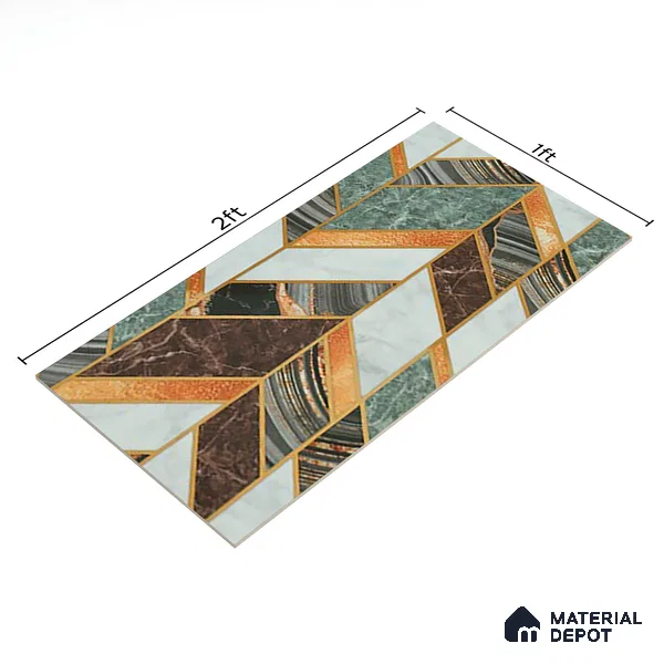 Glass Highlighter Wall Tile TL 07342 Regal Herringbone 2 ft x 1 ft Glossy Finish Ceramic Tile - 9 mm | Suitable For Kitchen, Bathroom & Accent/Feature Wall