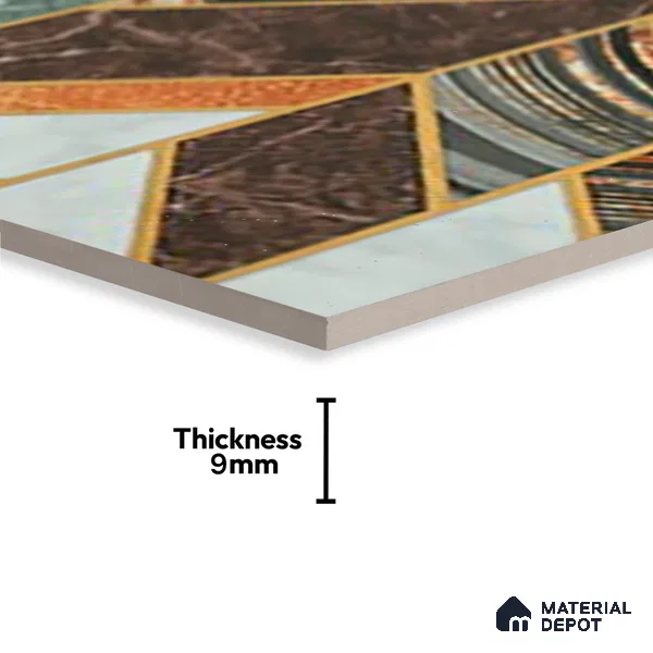 Glass Highlighter Wall Tile TL 07342 Regal Herringbone 2 ft x 1 ft Glossy Finish Ceramic Tile - 9 mm | Suitable For Kitchen, Bathroom & Accent/Feature Wall