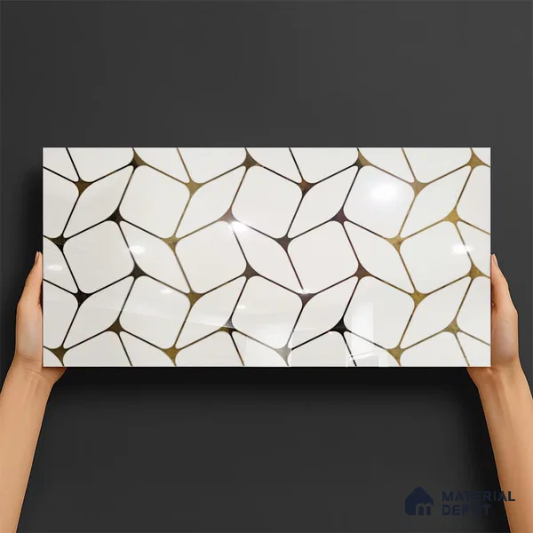 Glass Highligter Wall Tile TL 07337 Golden Mesh 2 ft x 1 ft Glossy Finish Ceramic Tile - 9 mm | Suitable For Bathroom, Kitchen Backsplashes