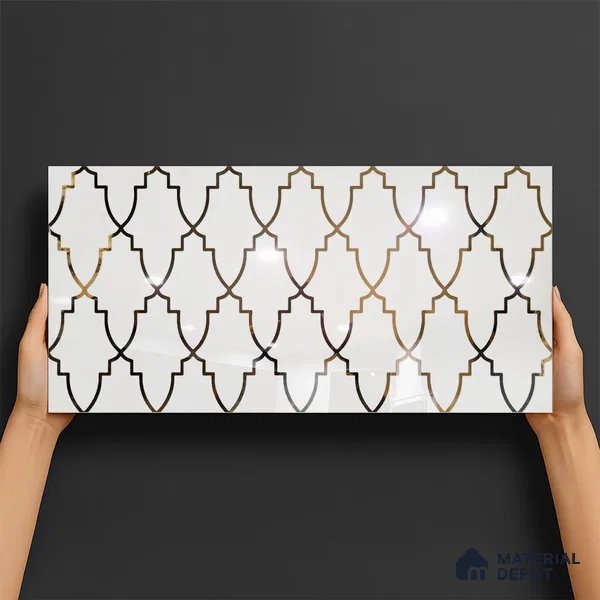 Glass Highlighter Wall Tile TL 07336 Golden Trellis 2 ft x 1 ft Glossy Finish Ceramic Tile - 9 mm | Suitable For Kitchen, Bathroom & Accent/Feature Wall