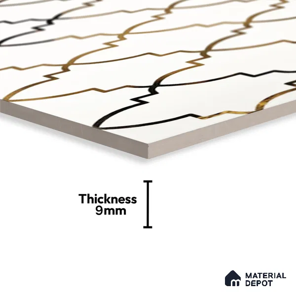 Glass Highlighter Wall Tile TL 07336 Golden Trellis 2 ft x 1 ft Glossy Finish Ceramic Tile - 9 mm | Suitable For Kitchen, Bathroom & Accent/Feature Wall