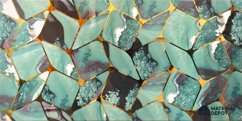 Glass Highligter Wall Tile TL 07333 Aqua Drift 2 ft x 1 ft Glossy Finish Ceramic Tile - 9 mm | Suitable For Bathroom, Kitchen Backsplashes