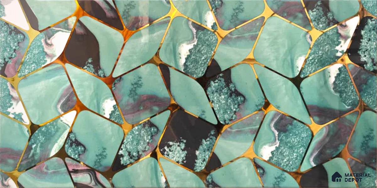 Glass Highligter Wall Tile TL 07333 Aqua Drift 2 ft x 1 ft Glossy Finish Ceramic Tile - 9 mm | Suitable For Bathroom, Kitchen Backsplashes